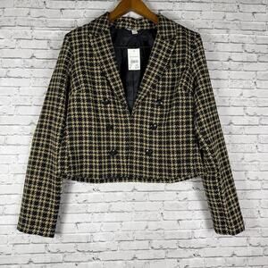 Cato Plaid Black And Tan Blazer Hook Front Preppy Women’s Medium NWT